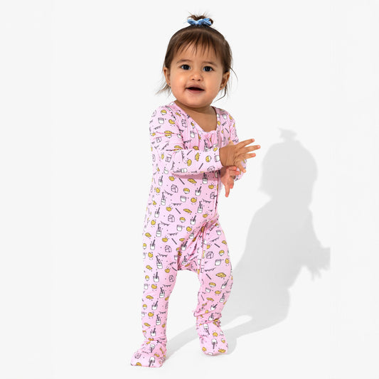 Milk and Cookies Pink Bamboo Convertible Footie