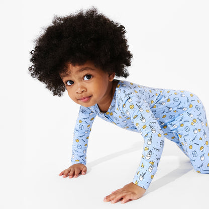 Milk and Cookies Blue Bamboo Convertible Footie